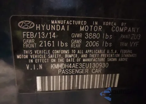 2014 Hyundai Elantra Se z USA, uszkodzony, nr VIN KMHDH4AE3EU130930